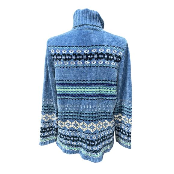 Designer Originals Sweater Turtleneck Chenile Blue Stripe L Winter Holiday - Picture 2 of 8